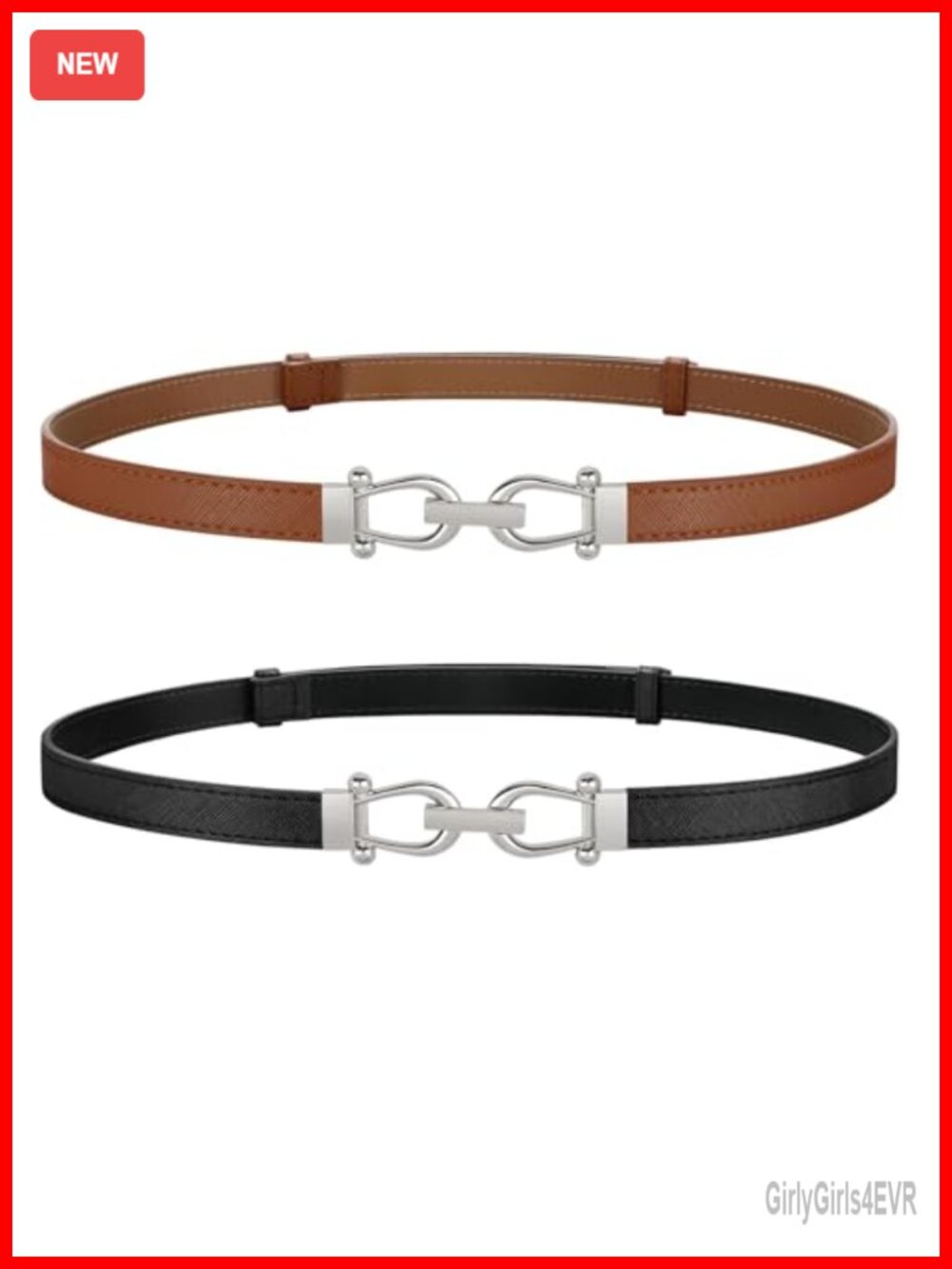 2 Pack Thin Skinny Faux Leather Belts Adjustable Waist Belt for Jeans Pants